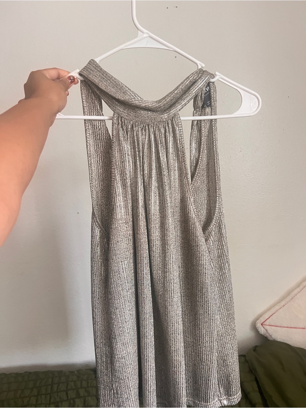 high neck metallic top